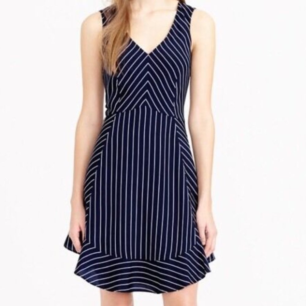 J.Crew Blue/White Stripe Flounce Sleeveless Dress